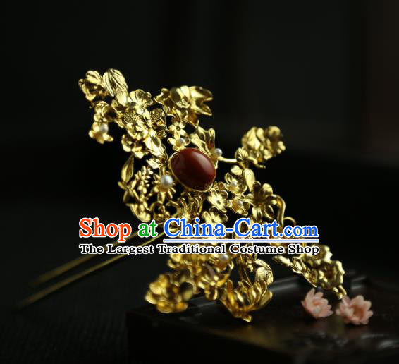 Chinese Ancient Princess Golden Longevity Hairpins Traditional Hanfu Hair Clip Hair Accessories for Women