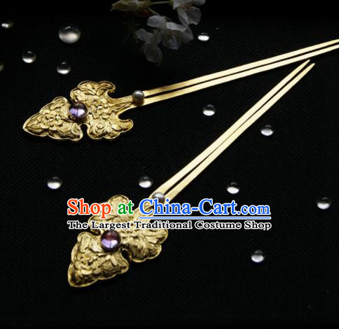 Chinese Ancient Ming Dynasty Hairpins Golden Peony Hair Clip Traditional Hanfu Hair Accessories for Women