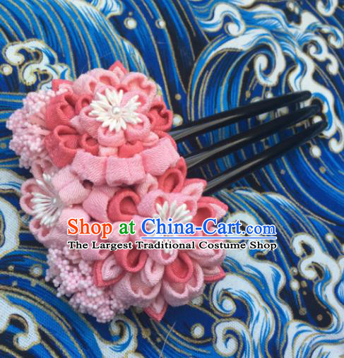 Japanese Geisha Courtesan Kimono Pink Sakura Hairpins Traditional Yamato Hair Accessories for Women