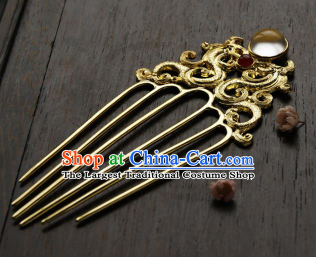 Chinese Ancient Tang Dynasty Queen Dragon Phoenix Hair Comb Golden Hairpins Traditional Hanfu Hair Accessories for Women