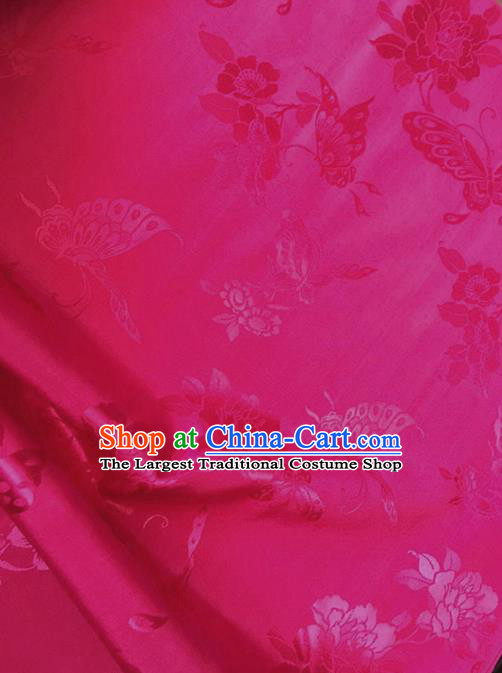 Traditional Chinese Royal Butterfly Peony Pattern Design Rosy Brocade Silk Fabric Asian Satin Material