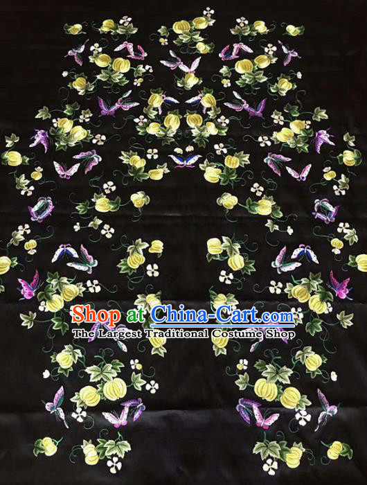 Chinese Handmade Traditional Embroidery Craft Embroidered Butterfly Black Silk Fabric Patch