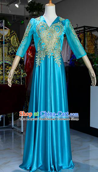 Chinese Traditional Modern Dance Costume Stage Show Chorus Blue Dress for Women