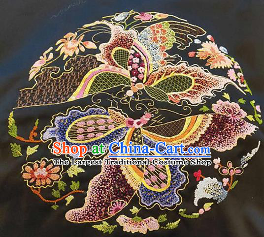 Chinese Handmade Embroidered Butterfly Flowers Silk Fabric Patch Traditional Embroidery Craft