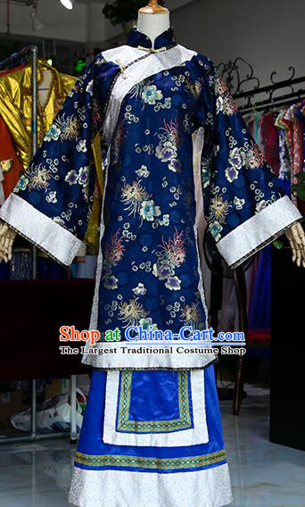 Chinese Ancient Drama Court Lady Navy Costumes Traditional Qing Dynasty Young Mistress Dress for Women