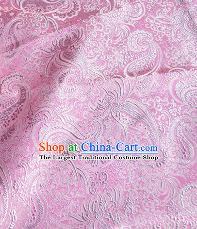 Traditional Chinese Royal Loquat Flower Pattern Design Pink Brocade Silk Fabric Asian Satin Material