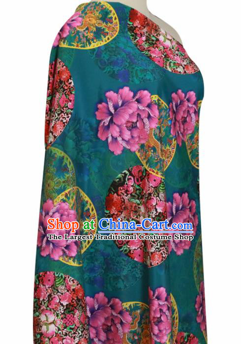 Chinese Traditional Lucky Peony Pattern Design Deep Green Satin Brocade Fabric Asian Silk Material