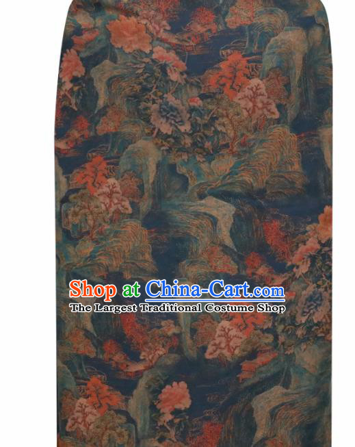 Chinese Traditional Maple Pattern Design Navy Satin Brocade Fabric Asian Silk Material