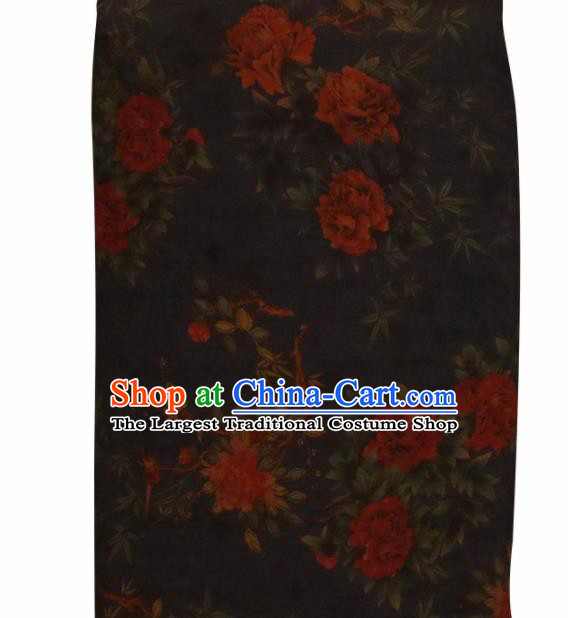 Chinese Traditional Peony Pattern Design Cheongsam Black Satin Brocade Fabric Asian Silk Material