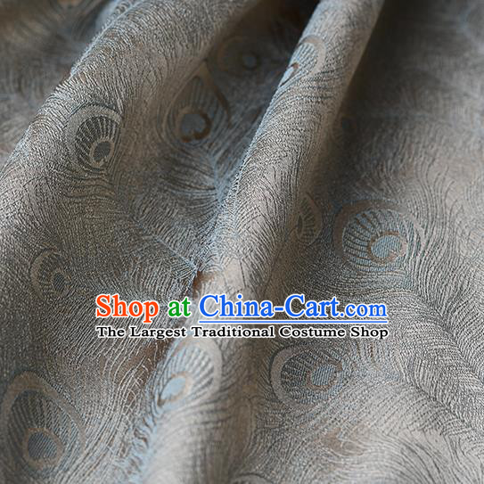 Chinese Traditional Feather Pattern Design Cheongsam Grey Satin Brocade Fabric Asian Silk Material