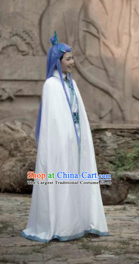 Chinese Ancient Drama Cosplay Dragon Prince Ao Bing White Clothing Traditional Hanfu Swordsman Costume for Men