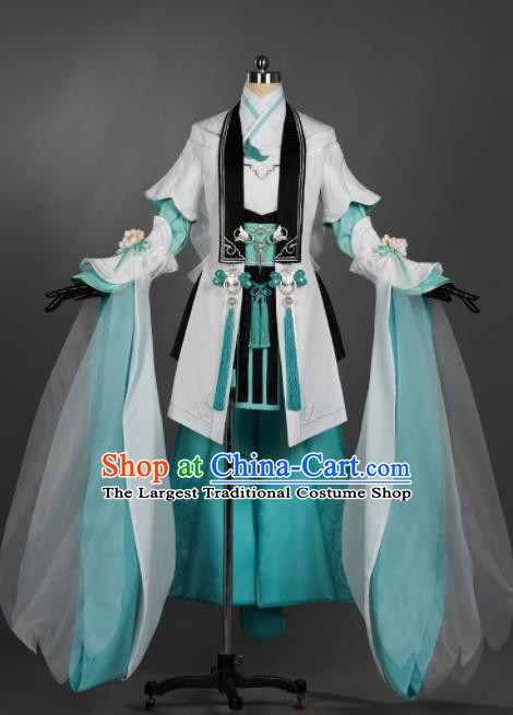 Chinese Ancient Cosplay Female General Heroine Green Dress Traditional Hanfu Princess Swordsman Costume for Women