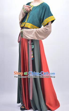 Chinese Traditional Tang Dynasty Court Maidservant Replica Costumes Ancient Palace Lady Hanfu Dress for Women