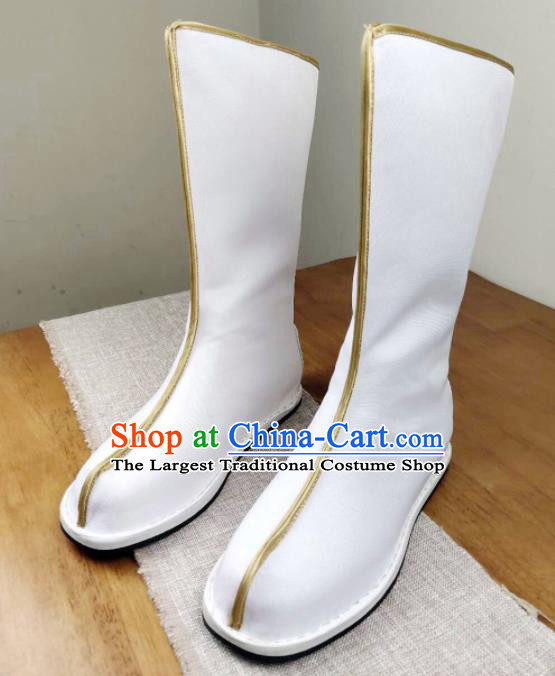 Asian Chinese Ancient Swordsman White Boots Taoist Priest Shoes Traditional Hanfu Shoes for Men