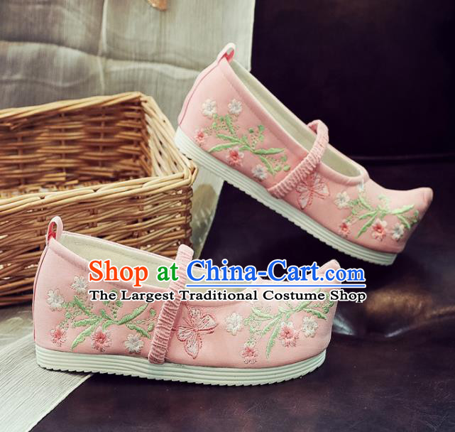 Asian Chinese National Pink Cloth Shoes Traditional Hanfu Shoes Embroidered Shoes for Women