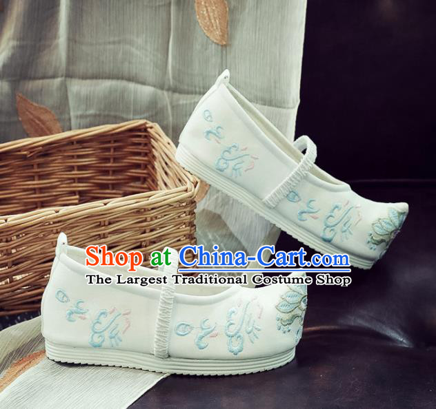 Asian Chinese Traditional Princess Hanfu Shoes National White Cloth Shoes Embroidered Shoes for Kids