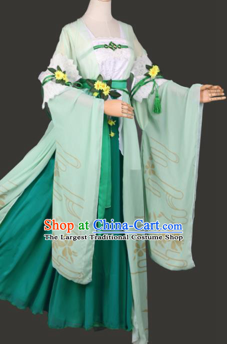 Chinese Ancient Cosplay Court Lady Green Dress Traditional Hanfu Swordsman Costume for Women
