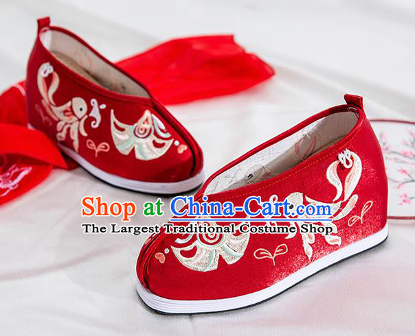 Asian Chinese Traditional Red Embroidered Shoes Ancient Princess Shoes Hanfu Shoes for Women