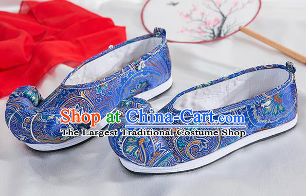 Asian Chinese Traditional Embroidered Shoes Ancient Princess Royalblue Shoes Hanfu Shoes for Women
