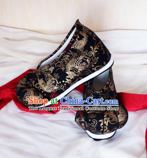 Asian Chinese Traditional Embroidered Shoes Ancient Princess Black Shoes Hanfu Shoes for Women