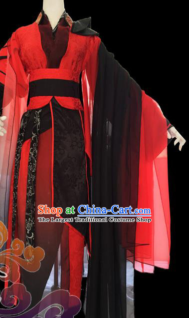 Chinese Traditional Cosplay Heroine Red Dress Custom Ancient Fairy Swordswoman Costume for Women