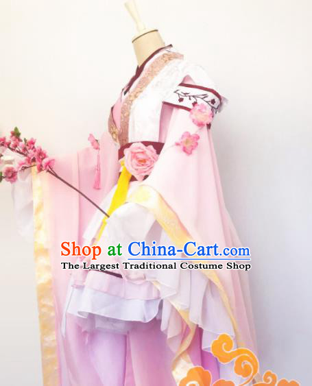 Chinese Traditional Cosplay Fairy Princess Pink Dress Custom Ancient Qin Dynasty Swordswoman Princess Costume for Women