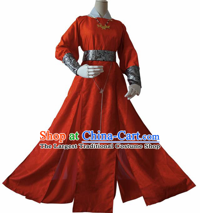 Chinese Ancient Cosplay Imperial Bodyguard Swordsman Red Clothing Custom Traditional Royal Prince Costume for Men