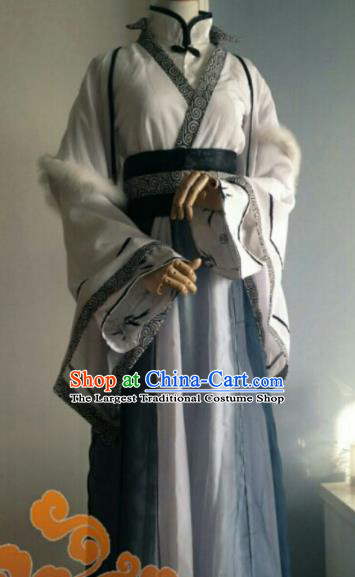 Custom Chinese Ancient King Prince Grey Clothing Traditional Cosplay Swordsman Costume for Men