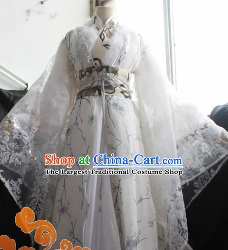 Custom Chinese Ancient Crown Prince Nobility Childe White Clothing Traditional Cosplay Emperor Swordsman Costume for Men