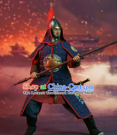 Chinese Ancient Soldier Armor and Helmet Traditional Ming Dynasty Military Officer Costumes Complete Set for Men