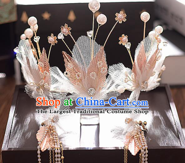 Top Grade Handmade Pink Leaf Royal Crown Traditional Princess Wedding Hair Accessories for Women