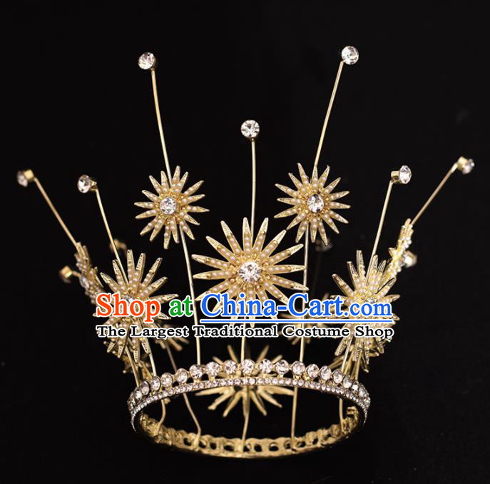 Top Grade Handmade Baroque Golden Royal Crown Traditional Princess Wedding Hair Accessories for Women