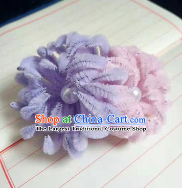 Chinese Ancient Court Lilac and Pink Velvet Chrysanthemum Hairpins Traditional Hanfu Handmade Hair Accessories for Women