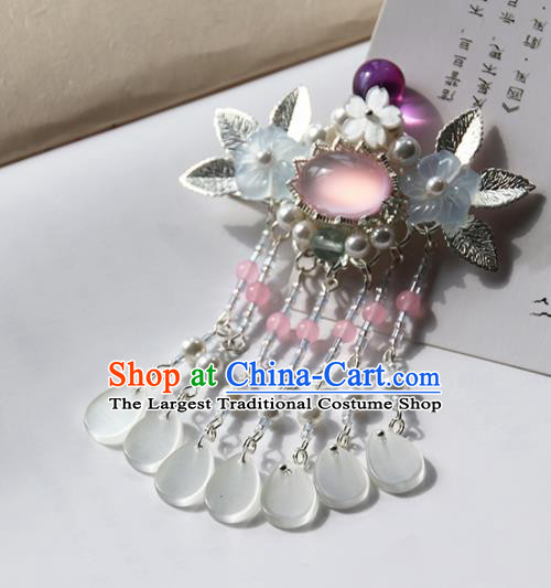 Chinese Ancient Princess Rose Chalcedony Hair Claw Hairpins Traditional Handmade Hanfu Hair Accessories for Women