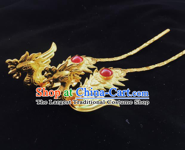 Chinese Ancient Princess Golden Phoenix Hairpins Traditional Handmade Hanfu Hair Accessories for Women
