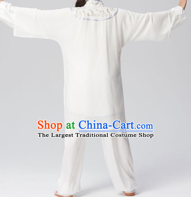 Chinese Professional Martial Arts Embroidered White Costume Traditional Kung Fu Competition Tai Chi Clothing for Women