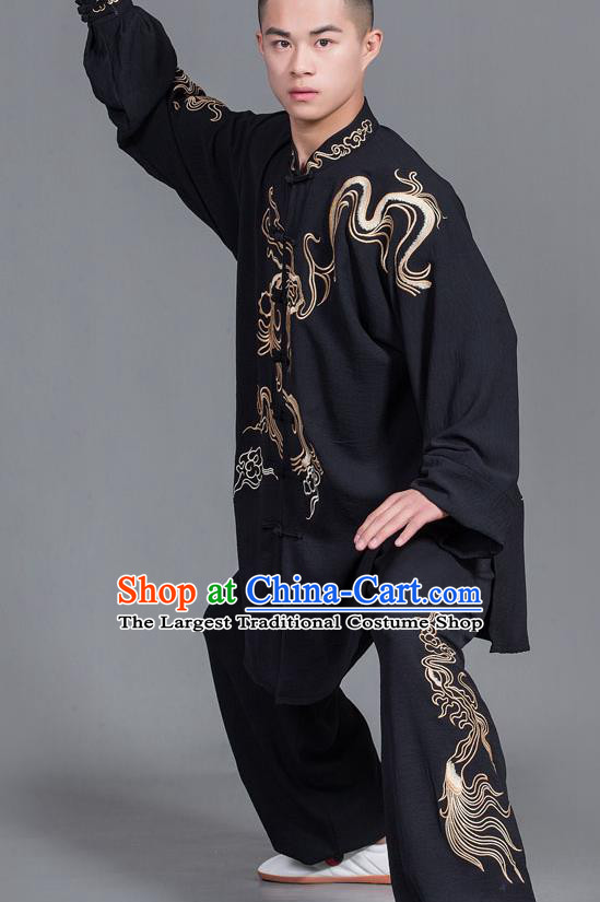Chinese Martial Arts Competition Black Uniforms Traditional Kung Fu Tai Chi Training Costume for Men