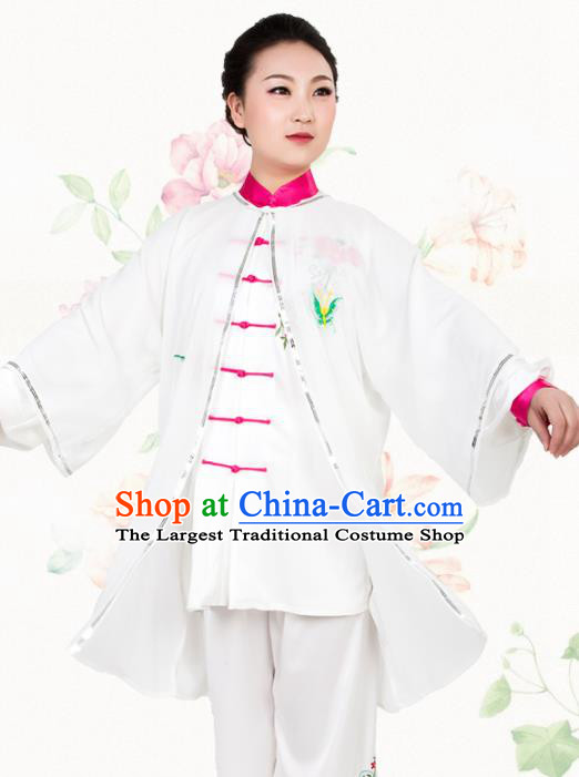 Chinese Traditional Martial Arts Embroidered Butterfly White Costume Best Kung Fu Competition Tai Chi Training Clothing for Women