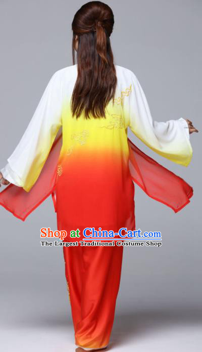 Professional Chinese Martial Arts Gradient Red Costume Traditional Kung Fu Competition Tai Chi Clothing for Women