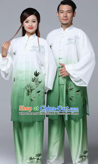 Professional Chinese Martial Arts Embroidered Bamboo Gradient Green Costume Traditional Kung Fu Competition Tai Chi Clothing for Women
