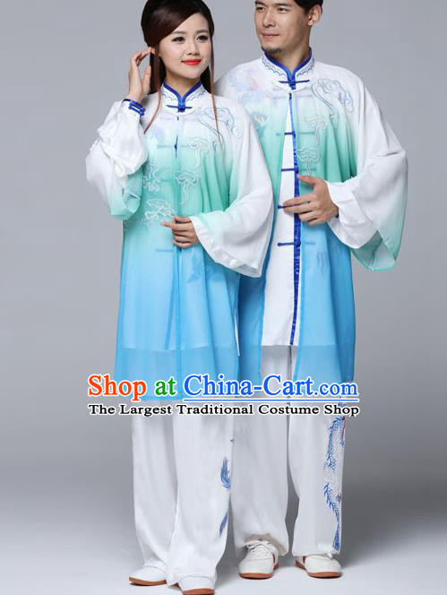 Traditional Chinese Martial Arts Competition Gradient Blue Uniforms Kung Fu Tai Chi Training Costume for Adults