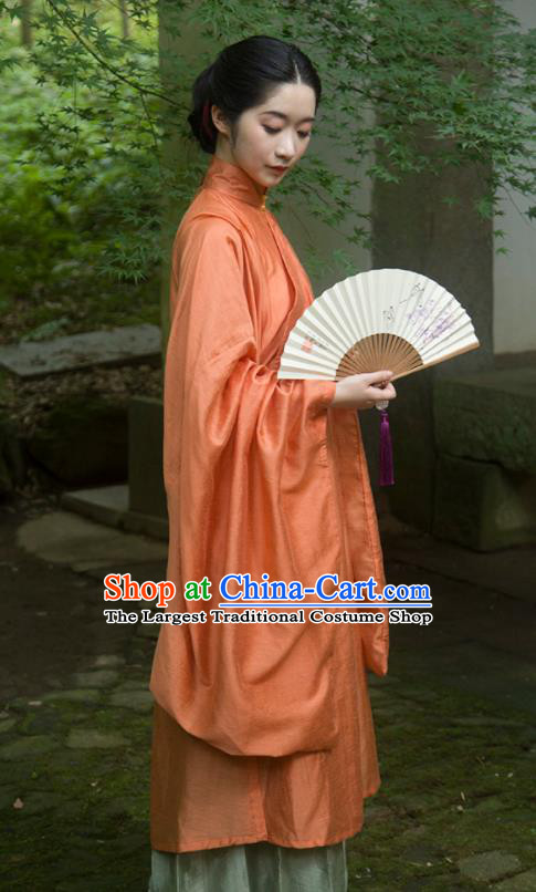 Traditional Chinese Ming Dynasty Palace Lady Orange Long Gown Ancient Drama Princess Replica Costumes for Women