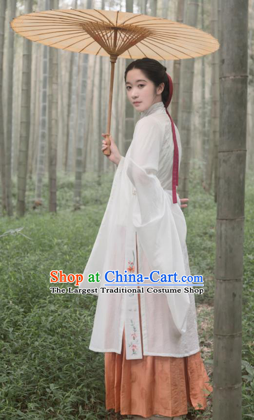 Traditional Chinese Ming Dynasty Palace Lady White Long Gown Ancient Drama Princess Replica Costumes for Women