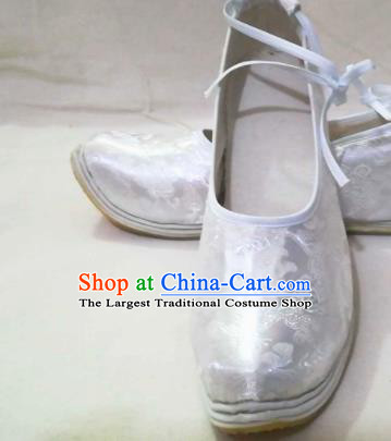 Traditional Chinese Wedding White Satin Shoes Handmade Hanfu Shoes Ancient Princess Shoes for Women
