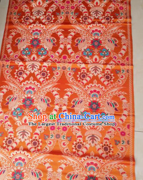 Asian Chinese Buddhism Traditional Lotus Pattern Design Orange Brocade Fabric Tibetan Robe Silk Material