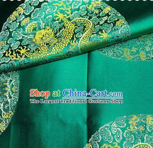 Asian Chinese Traditional Round Dragon Pattern Design Green Brocade Fabric Cheongsam Silk Material