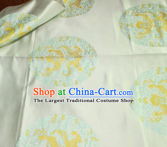 Asian Chinese Traditional Round Dragon Pattern Design Beige Brocade Fabric Cheongsam Silk Material