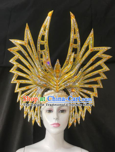 Customized Halloween Carnival Stage Show Golden Hair Accessories Brazil Parade Samba Dance Headpiece for Women