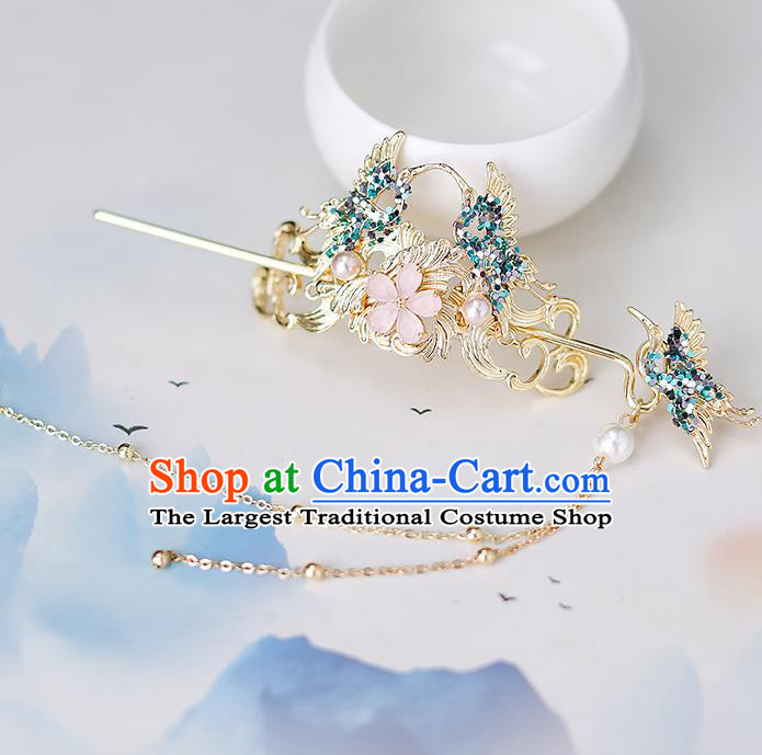 Top Chinese Traditional Bride Crane Hair Crown Handmade Hairpins Wedding Hair Accessories Complete Set