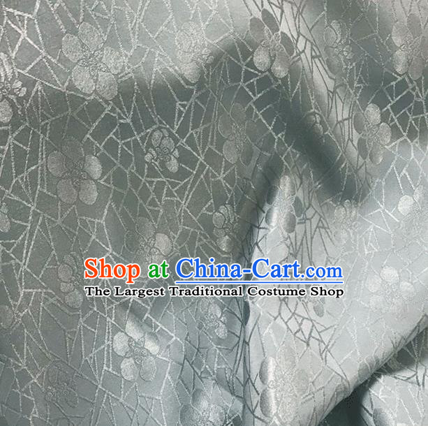 Asian Chinese Traditional Plum Blossom Pattern Design Green Grey Brocade China Hanfu Satin Fabric Material